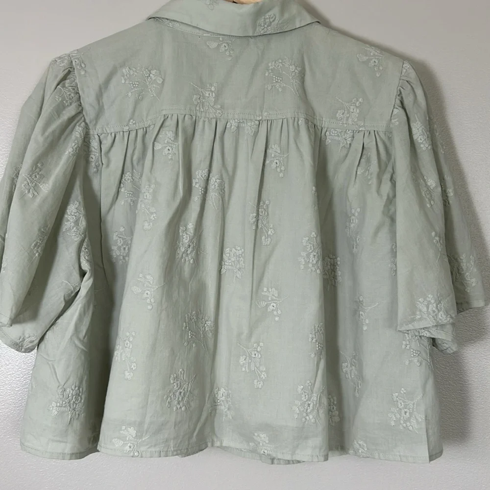 Caroline  Constas Sage Green Embroidered Women's Top 100% cotton - Picture 2 of 11